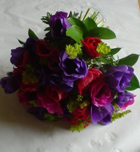 Spring-time anemone, bupleurum and ruscus hand-tied bouquet 